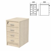 Тумба приставная "Арго", 440х600х760 мм, 4 ящика, замок, ясень шимо (КОМПЛЕКТ)