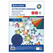 Картон цветной А4 "СУПЕРБЛЕСТКИ", 5 листов 5 цветов, 280 г/м2, BRAUBERG, 124748