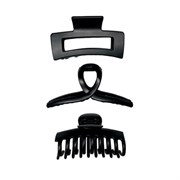 Крабы для волос НАБОР 3 шт., 8,5 см / 8,5 см / 11 см, soft-touch, чёрный, MONTE VITA (МОНТЕ ВИТА), 457032