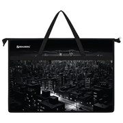 Папка для рисунков и чертежей с ручками BRAUBERG А3, пластик, молния сверху, "Night city", 273410