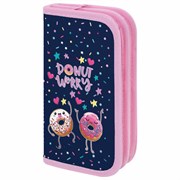 Пенал ПИФАГОР, 2 отделения, ламинированный картон, 19х11 см, "Comic donuts", 273482