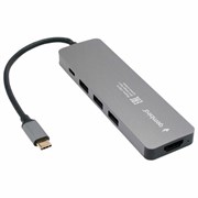 Док-станция GEMBIRD Type-C 5 в 1: 3хUSB3.1, PD100W, HDMI, кабель 17 см, алюминий, UHB-D1