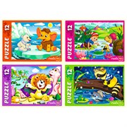 Пазлы картонные 12 элементов + 35 элементов, КОМПЛЕКТ 32 шт., поле 17,5х13 см, РК