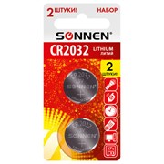 Батарейки литиевые SONNEN Lithium CR2032, "таблетки, дисковые, кнопочные", КОМПЛЕКТ 2 шт., блистер, 457141