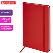 Блокнот А5 138x213 мм, BRAUBERG "Basic", под кожу, 80 л., клетка, красный, 116228
