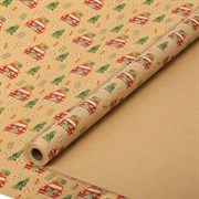 Бумага упаковочная крафт BIG SIZE новогодняя "XMAS Car", 0,7х10 м, ЗОЛОТАЯ СКАЗКА, 592194