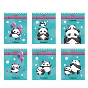 Блокнот МАЛЫЙ ФОРМАТ А6, 60 л., гребень, картон, клетка, HATBER, "Плюшевые панды", 088304, 60Б6В1гр