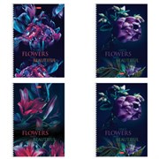 Тетрадь А4 96 л., HATBER, гребень, клетка, обложка картон, "Beautiful flowers" (микс в спайке), 086261, 96Т4В1гр
