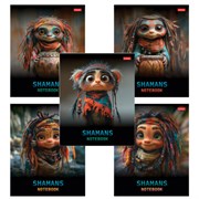 Тетрадь А5 48 л., HATBER скоба, клетка, глянцевая ламинация, "Шаманы" (микс в спайке), 088374, 48Т5лВ1