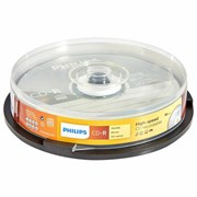 Диск CD-R PHILIPS, 700 Мб, 52x, Cake Box (упаковка на шпиле), КОМПЛЕКТ 10 шт., CR7D5SB10/97