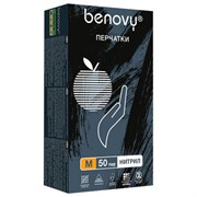 Перчатки нитриловые смотровые 50 пар (100 штук), размер 7-8, M (средний), черные, BENOVY MultiColor, К