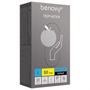 Перчатки нитриловые смотровые 50 пар (100 штук), размер 8-9, L (большой), черные, BENOVY Nitrile Chlorinated, М