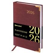 Ежедневник датированный 2026, А5, 138x213 мм, BRAUBERG "Senator", под кожу, коричневый, 117090