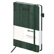Ежедневник датированный 2026 А5 138x213 мм, BRAUBERG "Wood", под кожу, держатель для ручки, зеленый, 117109
