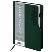 Ежедневник датированный 2026, А5, 150x213 мм, BRAUBERG "Up", под кожу, софт-тач, держатель для ручки, зеленый, 117117