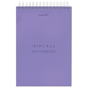 Скетчбук, белая бумага 100 г/м2, 140х201 мм, 60 л., гребень, жёсткая подложка, BRAUBERG ART, Minimal сиреневый, 116901
