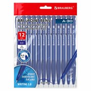 Ручки шариковые автоматические BRAUBERG A-30 "WRITING 3.0", КОМПЛЕКТ 12 ШТ, СИНИЕ, пишущий узел 0,5 мм, линия письма 0,25 мм, 144340