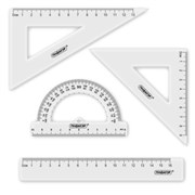 Набор чертежный ПИФАГОР (линейка 16 см, 2 треугольника, транспортир), прозрачный, европодвес, 210850