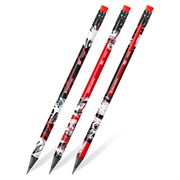 Карандаш чернографитный с принтом BRAUBERG "RED ANIME", 1 шт., HB, с ластиком, корпус ассорти, 182026