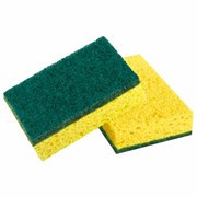 Губки для посуды 95x65х20 мм, ЦЕЛЛЮЛОЗНЫЕ + АБРАЗИВ, КОМПЛЕКТ 2 штуки, желтые/зеленый абразив, LAIMA, 700256
