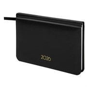 Еженедельник датированный 2026, МАЛЫЙ ФОРМАТ 95х155 мм, А6, BRAUBERG "Select", балакрон, черный, 117193