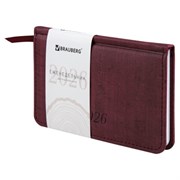 Еженедельник датированный 2026 МАЛЫЙ ФОРМАТ 95х155 мм, А6, BRAUBERG "Wood", под кожу, бордо, 117196