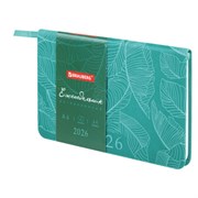 Еженедельник датированный 2026 МАЛЫЙ ФОРМАТ 95х155 мм, А6, BRAUBERG "Foliage", под кожу, бирюза, 117197