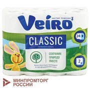 Бумага туалетная бытовая, спайка 24 шт., 2-х слойная (24х17,5 м), VEIRO Classic, белая, 5с224