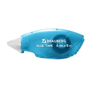 Клей-лента BRAUBERG STANDARD, 6 мм х 8 м, корпус матовый голубой, блистер, 273027
