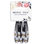 Резинки для волос НАБОР 3 шт., 0,2х14 см, с жемчужинами, чёрные, MONTE VITA (МОНТЕ ВИТА), 457053