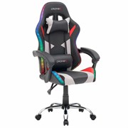 Кресло компьютерное CROMEX (КРОМЕКС) "Quantum GM-155 RGB", подсветка, две подушки, экокожа, черное/красное/серое, 532955