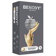 Перчатки латексные смотровые 50 пар (100 штук), размер 7-8, M (средний), бежевые, BENOVY Latex Chlorinated