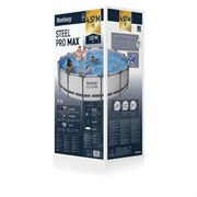 Каркасный бассейн, фильтр-насос 3028 л/ч, лестница, тент "Steel Pro Max" 457х107 см, 14970 л, усиленный каркас, BESTWAY, 56488