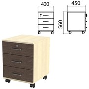 Тумба подкатная "Канц", 400х450х560 мм, 3 ящика, замок, цвет дуб молочный/венге (КОМПЛЕКТ)