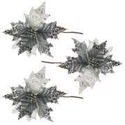 Украшение елочное КОМПЛЕКТ 3 шт., "Цветок", диаметр 22 см, длина 20 см, серебро, ЗОЛОТАЯ СКАЗКА, 592418
