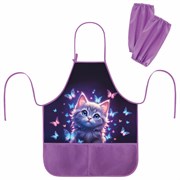 Фартук с нарукавниками для уроков труда BRAUBERG KIDS, 2 кармана, регулировка по росту, 46x54 см, "Curious cat", 273638