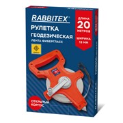 Рулетка геодезическая 20 м х 13 мм, лента фибергласс, открытый корпус, RABBITEX (РАББИТЕКС), 671366