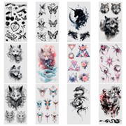 Наклейки-тату переводные "Разные", 20,5х10 см, ассорти 12 видов, FUNSTER (ФАНСТЕР), 666102