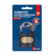 Замок навесной чугунный "Влагонепроницаемый", ширина 38 мм, полимерное покрытие, английский, 3 ключа, RABBITEX (РАББИТЕКС), 671296