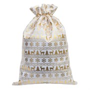Подарочный мешок (1 шт.) новогодний, 30х45 см, "X-Mas Pattern", под лён, фольга, ЗОЛОТАЯ СКАЗКА, 592536