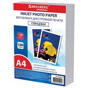 Фотобумага глянцевая, А4, 120 г/м2, односторонняя, 100 листов, ПАКЕТ, BRAUBERG ORIGINAL, 364412