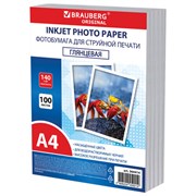 Фотобумага глянцевая, А4, 140 г/м2, односторонняя, 100 листов, ПАКЕТ, BRAUBERG ORIGINAL, 364414
