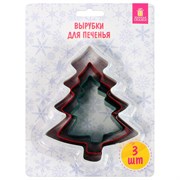 Набор вырубок для печенья новогодний 3 шт., "Елочки", нержавеющая сталь, рецепт, ЗОЛОТАЯ СКАЗКА, 592494