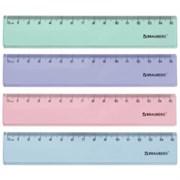 Линейка пластиковая 15 см BRAUBERG "PASTEL", тонированная, ассорти, 117012