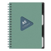 Тетрадь обложка пластик, А5 80 л., гребень, 4 разделителя, клетка, BRAUBERG, зеленый, 405367