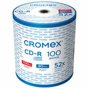 Диск CD-R CROMEX (КРОМЕКС), 700 Mb, 52x, Bulk (термоусадка без шпиля), КОМПЛЕКТ 100 шт., 513779