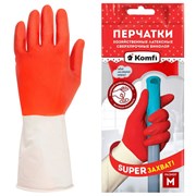 Перчатки МНОГОРАЗОВЫЕ латексные БИКОЛОР ПРОЧНЫЕ, бело-красные, размер 7-8, M (средний), вес 70 г, Komfi, ADM, 25813