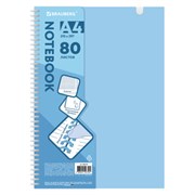 Тетрадь обложка пластик, А4 80 л., гребень мягкий, вырубка для ручки, клетка, BRAUBERG, голубой, 405370