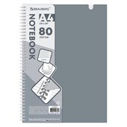 Тетрадь обложка пластик, А4 80 л., гребень мягкий, вырубка для ручки, клетка, BRAUBERG, серый, 405372