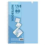Тетрадь обложка пластик, А5 80 л., гребень мягкий, вырубка для ручки, клетка, BRAUBERG, голубой, 405375